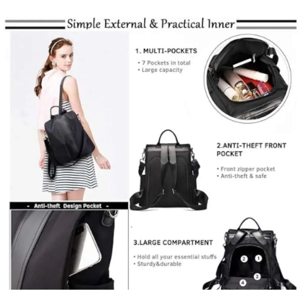 Pincnel  Backpack Purse Waterproof Nylon Anti-theft Rucksack Lightweight Size M